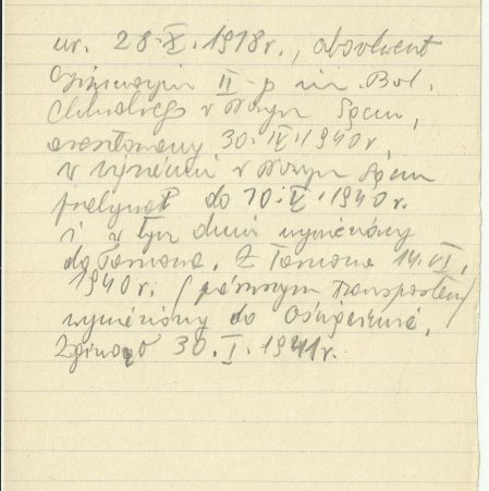 Gagatek Eugeniusz lat 22, absolwent gimnazjum w Nowym Sączu, I TRANSPORT do KL Auschwitz Nr.196
